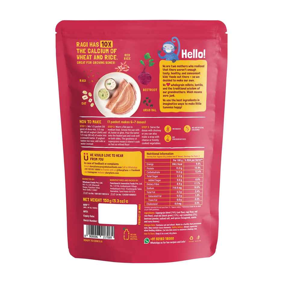 Slurrp Farm High Protein Millet Spinach Dosa Instant Mix | Natural And Healthy Food (150g) & Slurrp Farm Millet Dosa Mix - Beetroot (150g) Combo