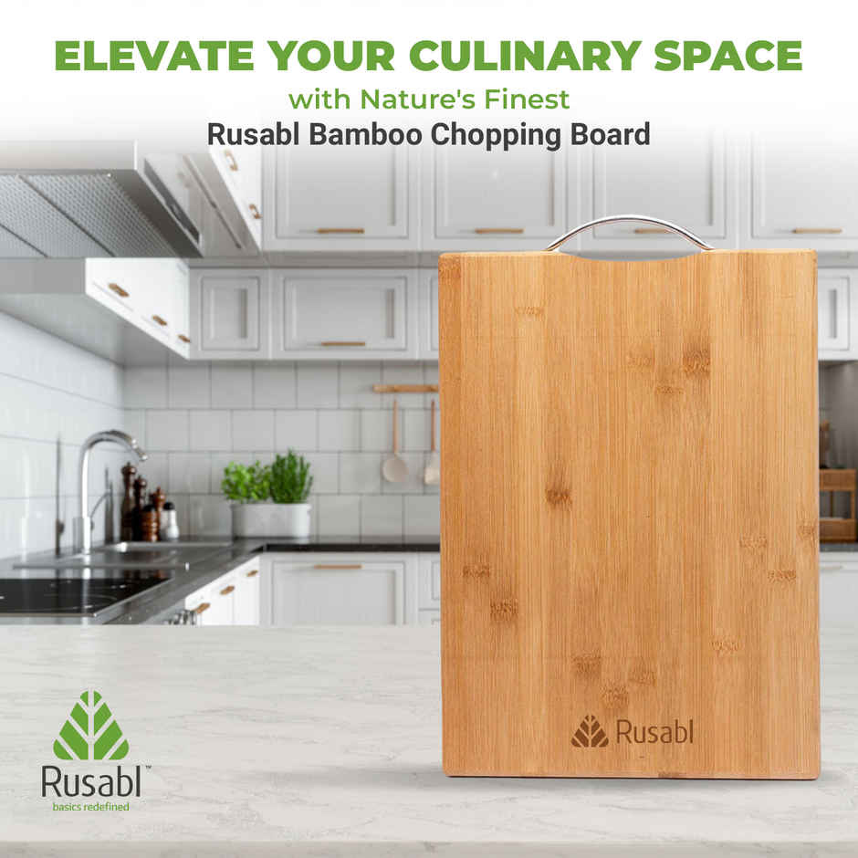 Rusabl Bamboo Chopping Board - BPA Free, Eco-Friendly, Anti-Microbial | Large - 34 x 24 cm)