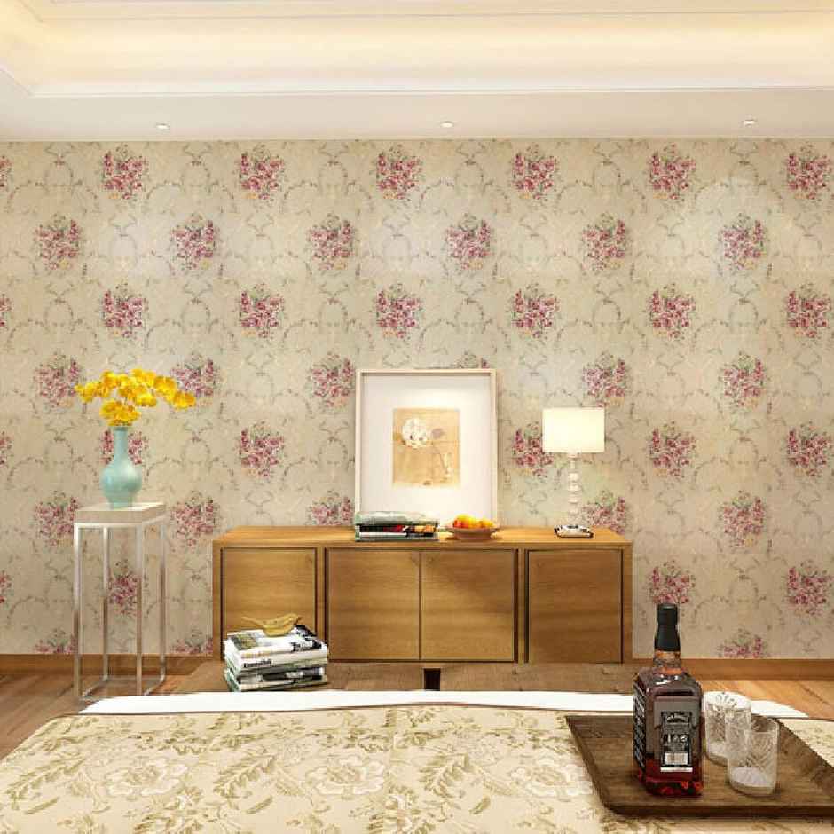 Wollzo Golden Floral Wallpaper Self Adhesive Peel and Stick Wall Decor 45 x 500 cm