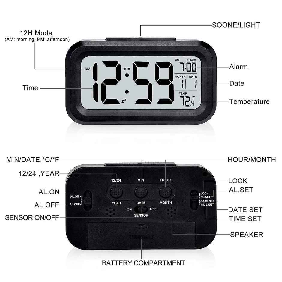 Perpetual Automatic Sensor, Time, Date & Temperature Clock | Black | 9 x 5 cm