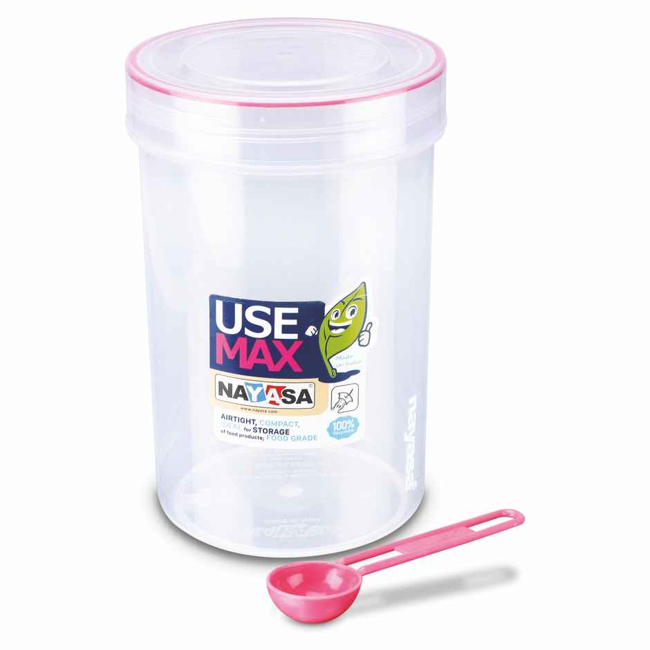 Nayasa Use Max Glaze BPA Free Food Grade Airtight Kitchen Storage Stackable Containers | White & Pink - 1.5 L
