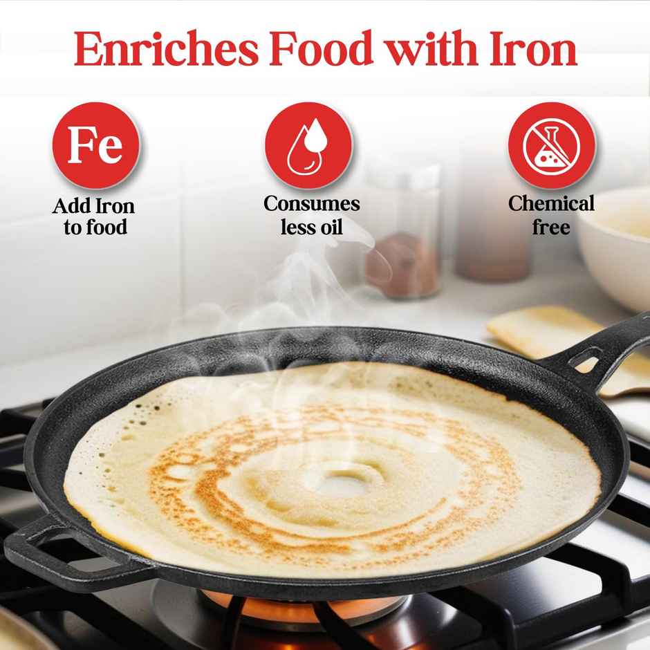 Vinod Legacy Pre-Seasoned Cast Iron Dosa Tawa - 28 Cm, Induction Friendly, Black