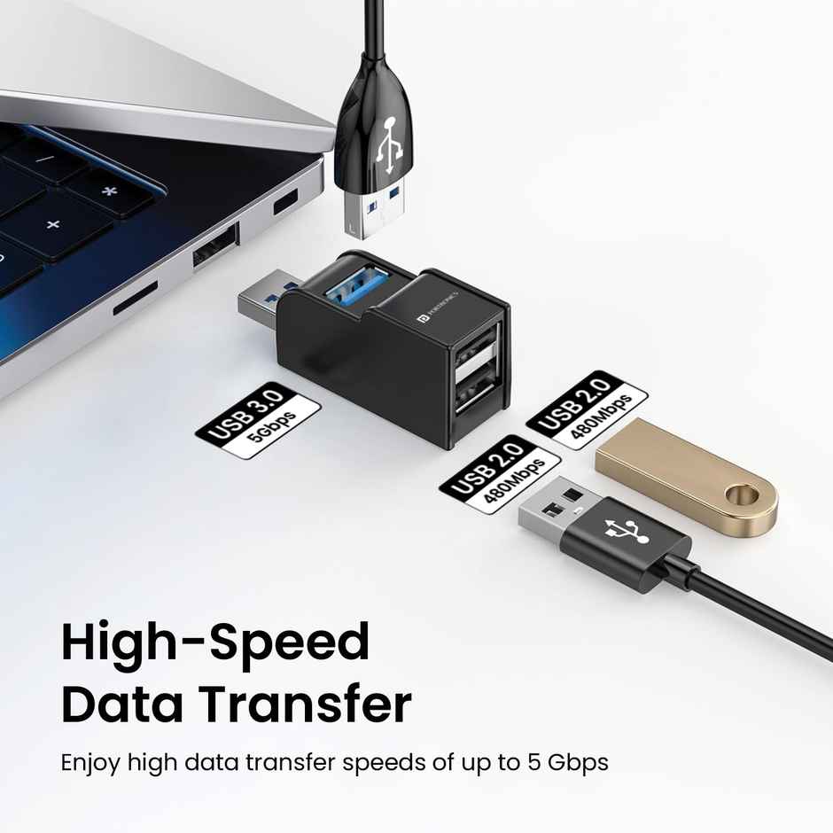 Portronics Mport 3A USB Hub (3-in-1), Multiport Adapter with USB 3.0 & 2-Port USB 2.0(Black)