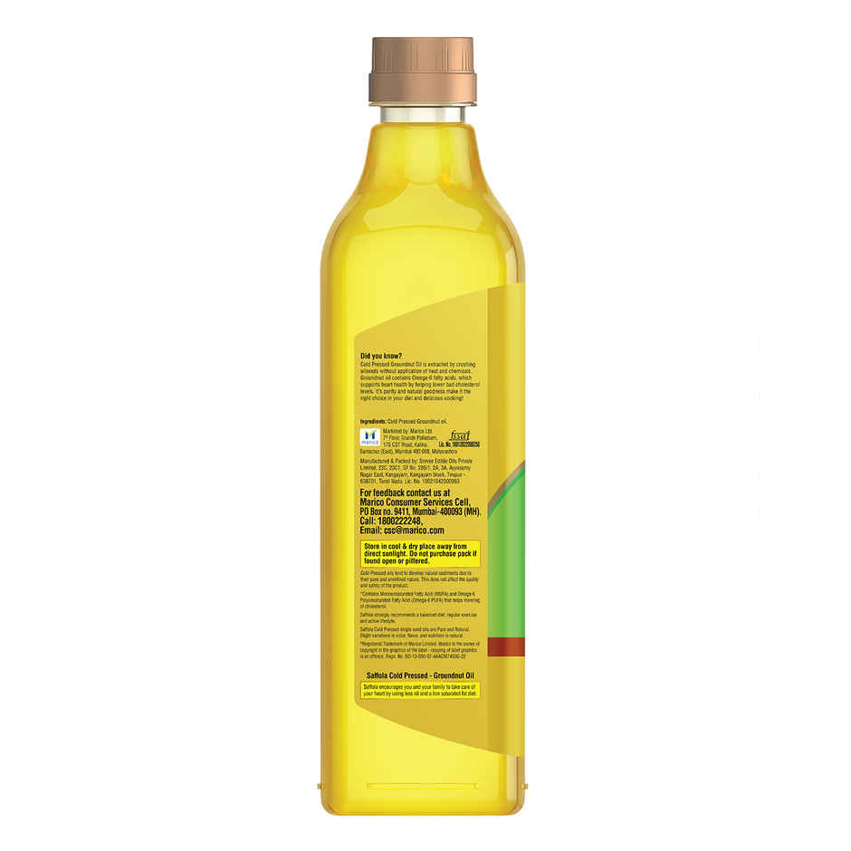 Saffola Gold Oil, Power Of 3, Pouch (910g) & Saffola Groundnut (Peanut) Cold Pressed Oil | Cold Pressed Groundnut Oil | Helps Lower Cholesterol (1L) Combo
