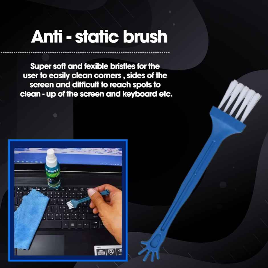 Sounce 3 in 1 Cleaning Set for Screen PC, Laptops, Monitors, Mobiles, LCD, LED, TV/Professional Quality/Prevents Static Electricity, 100ml with Micro Fiber Cloth and Soft Brush