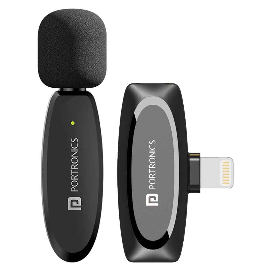 Portronics Dash 7 Omnidirectional 8 pin Wireless Microphone, Noise Cancellation, Plug & Play (Black)