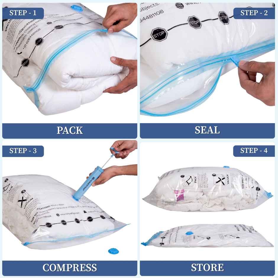 Homestrap Vacuum Storage Bags With Pump - 1 Pump | 4 Bags