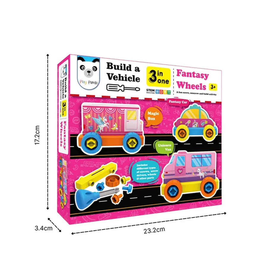 Play Panda Build A Vehicle Fantasy Wheels - 3 in 1 - A fun screw & unscrew activity for kids