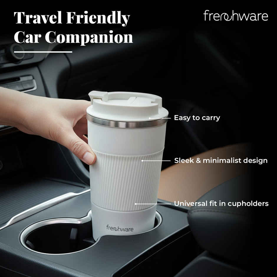 Frenchware Insulated Coffee Mug 510 ml, Double Wall Vacuum, Leakproof Lid - White
