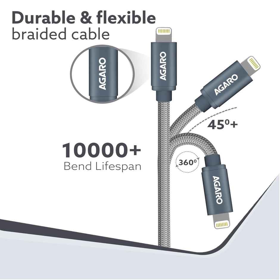 Agaro Blaze Type C To Lightning Cable Nylon Braided (1m) - Grey