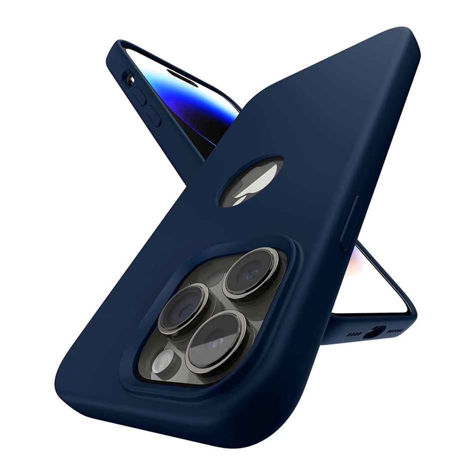 ExpressB Back Cover For iPhone 14 Pro Slim Silicone Soft Logo Cut Matte Back - Navy Blue