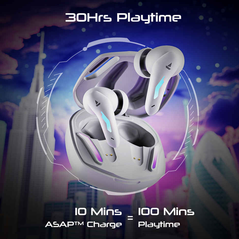 boAt Immortal 100 TWS Earbuds with Beast Mode(40ms Low Latency), 30 HRS Playback & RGB LEDs Bluetooth - White