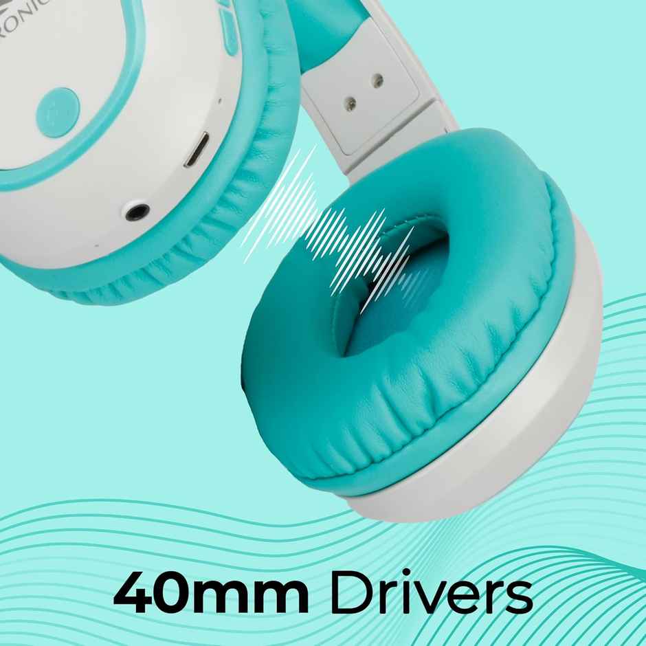 ZEBRONICS Thunder Bluetooth 5.3 Wireless Over Ear Headphones with 60H Backup, Gaming Mode, Dual Pairing, Enc, Aux, Micro Sd, Voice Assistant, Comfortable Earcups, Call Function - Sea Green