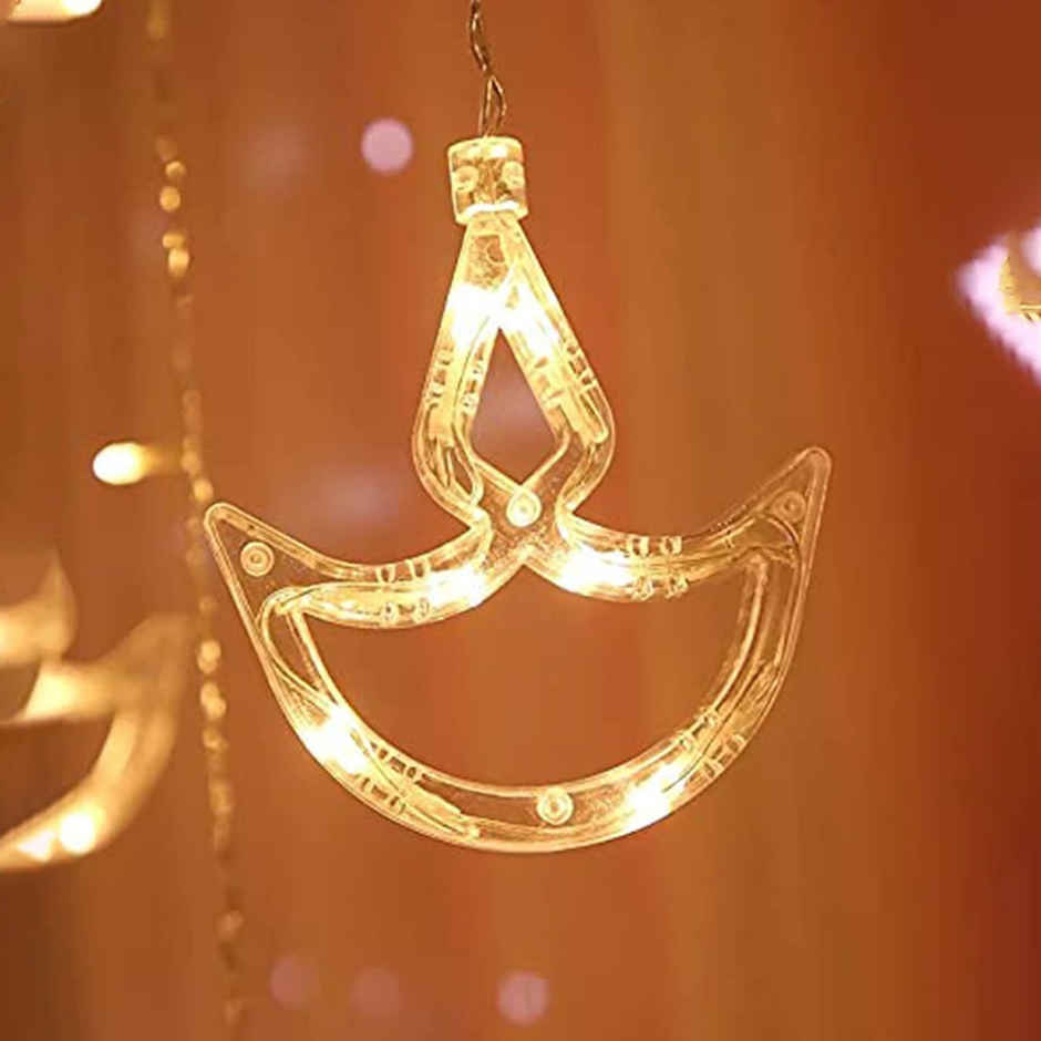 Desidiya Diya Shaped Decorative Led String Copper Lights with 12 Hanging Diyas Warm White | 2.5 m