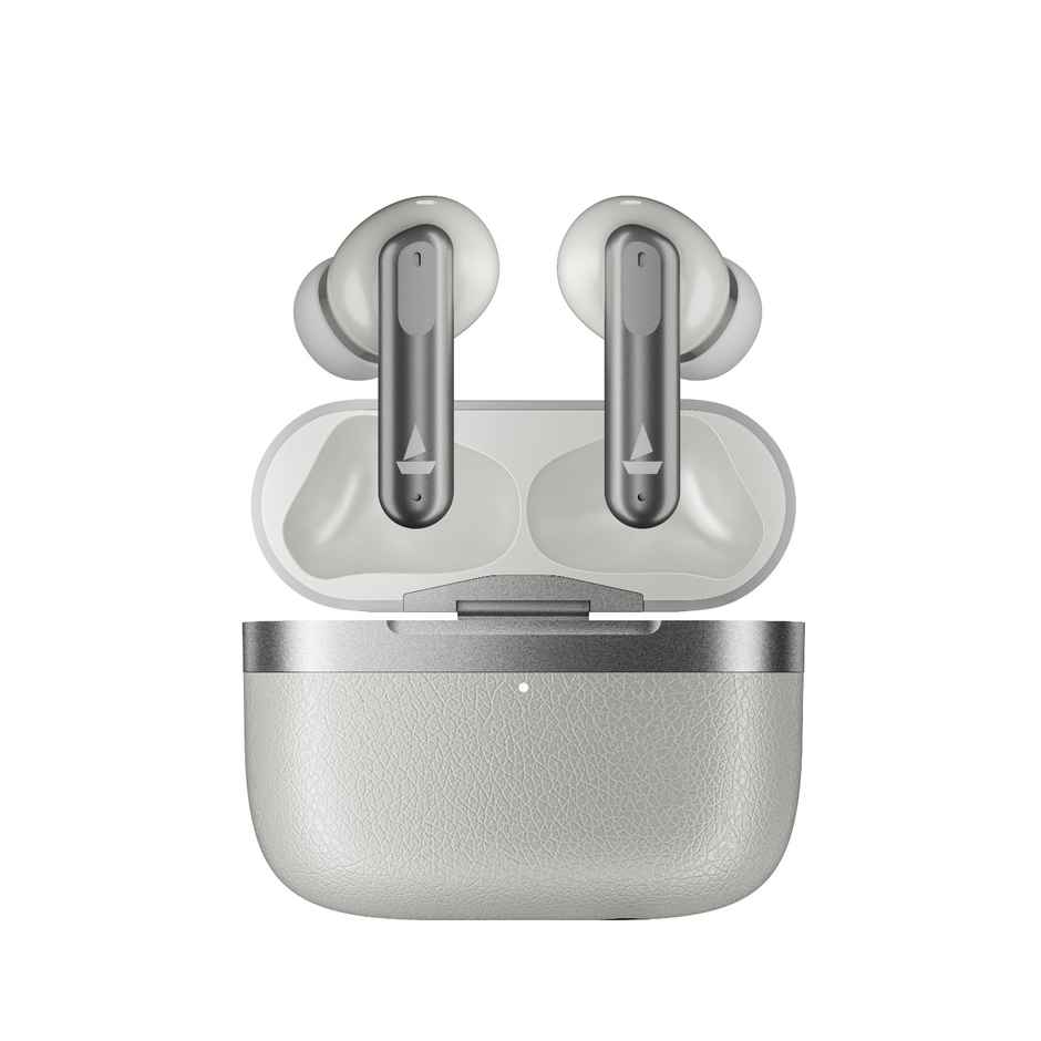 boAt Airdopes 111 v2 TWS Ear Buds with mic, Premium Leather Finish, 4Mics ENx,50HRS Battery, Free Music Streaming,13mm Drivers,Fast Charge,Dual Pair, Bluetooth Earbuds - Ivory White