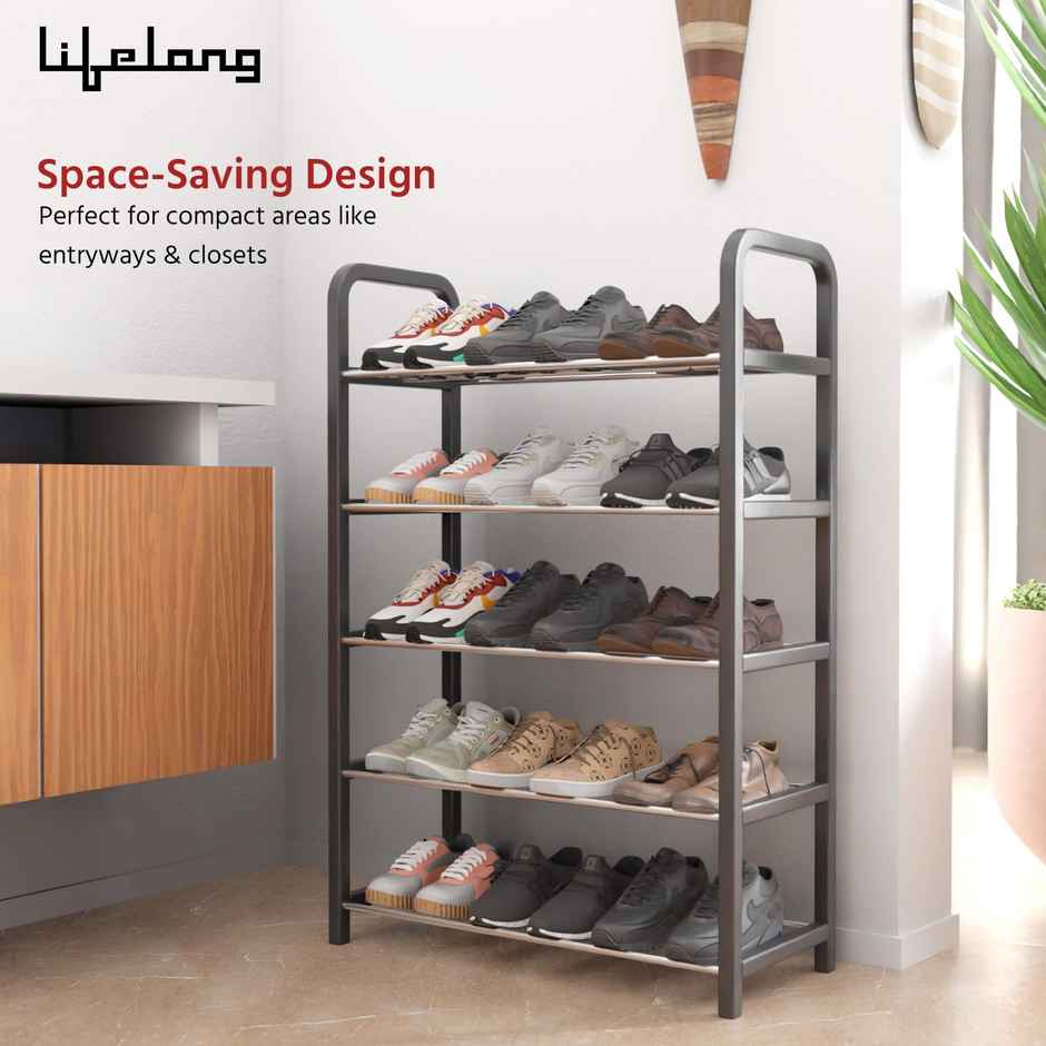 Lifelong Shoe Rack for Home | 5-Tier | Ideal for 15 Shoe Pairs | Space Saving | Chrome Finish