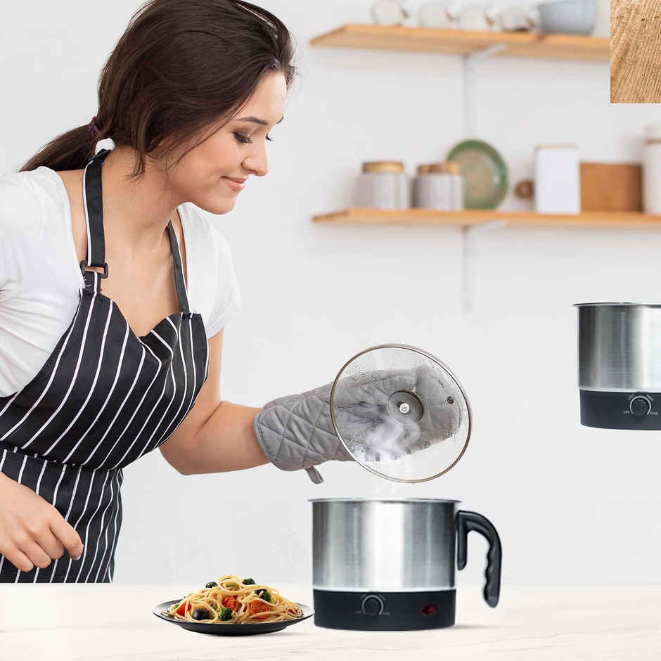 Solara Multipurpose Electric Kettle 1.5 Litre, Stainless Steel Body With Glass Lid- Black