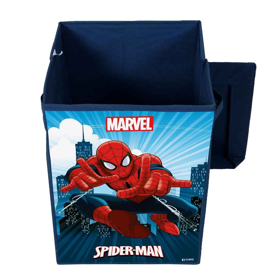 Kuber Industries 60 L Marvel Spiderman Print Laundry Basket with Handle & Lid (Navy Blue)