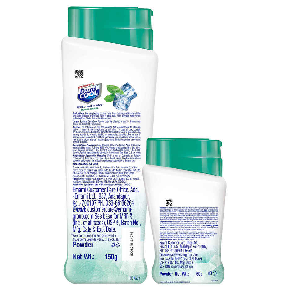 Dermicool Prickly Heat Powder Menthol Regular + Dermicool Free