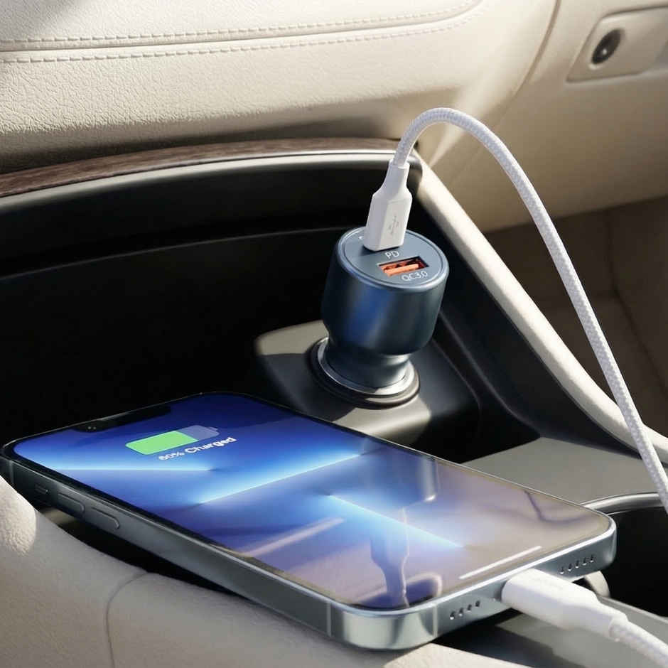 Ailkin 48W Dual Output Car Charger | Type C PD USB LED Indicator | For iPhone & Android