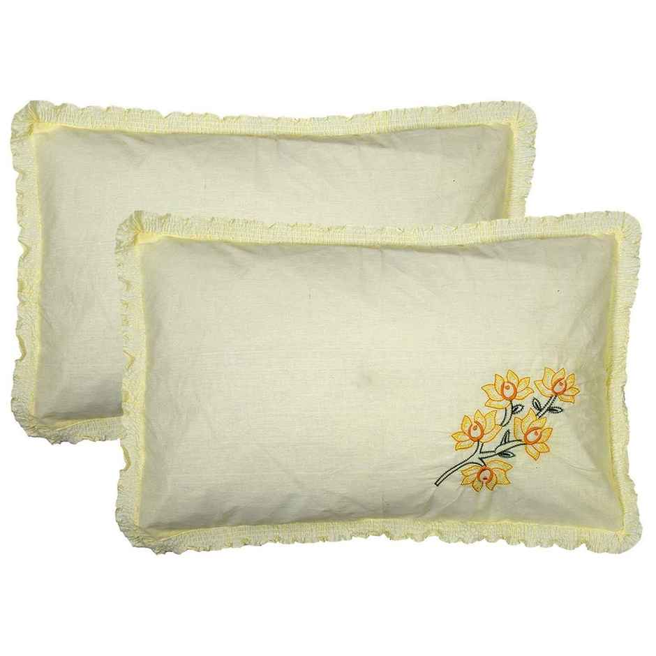 Kuber Industries 17"x27" 2 Pieces 200 TC Embroidered Cotton Pillow Cover Set | Cream