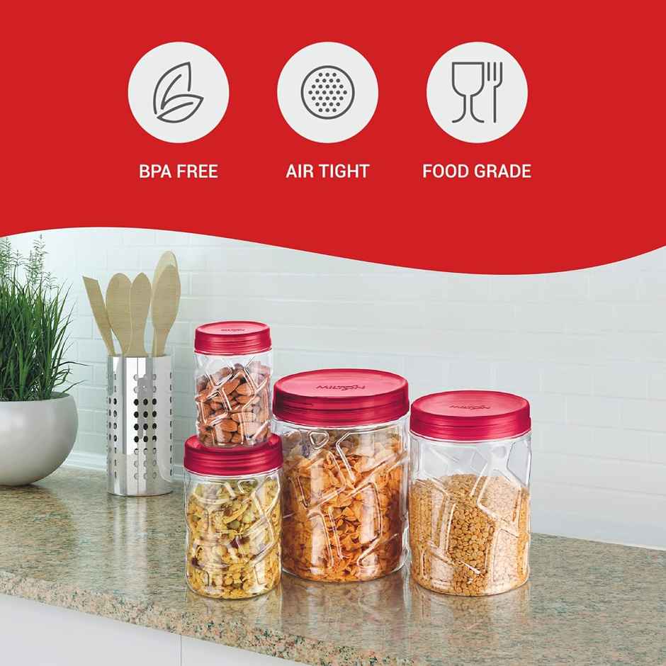Milton Vitro Containers Kitchen Storage | 18 Pc | 6 x 230Ml | 6 x 600Ml | 6 X 1.18L |Red