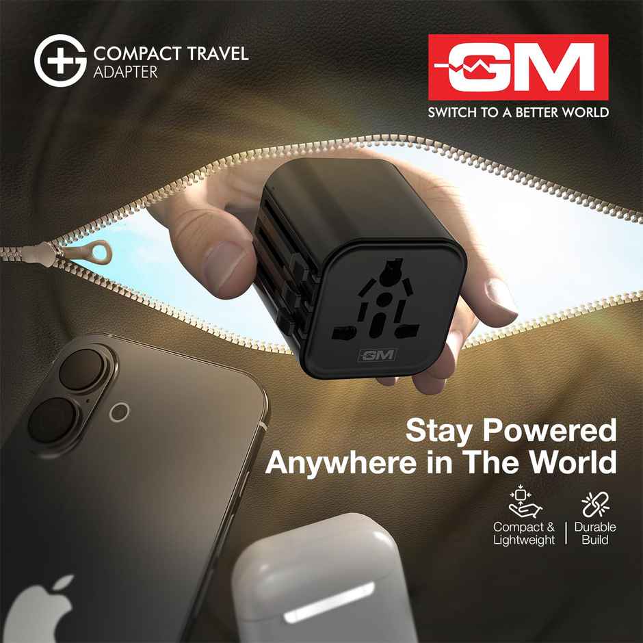 GM G Plus Universal Travel Adapter for 150 Plus Countries | Black