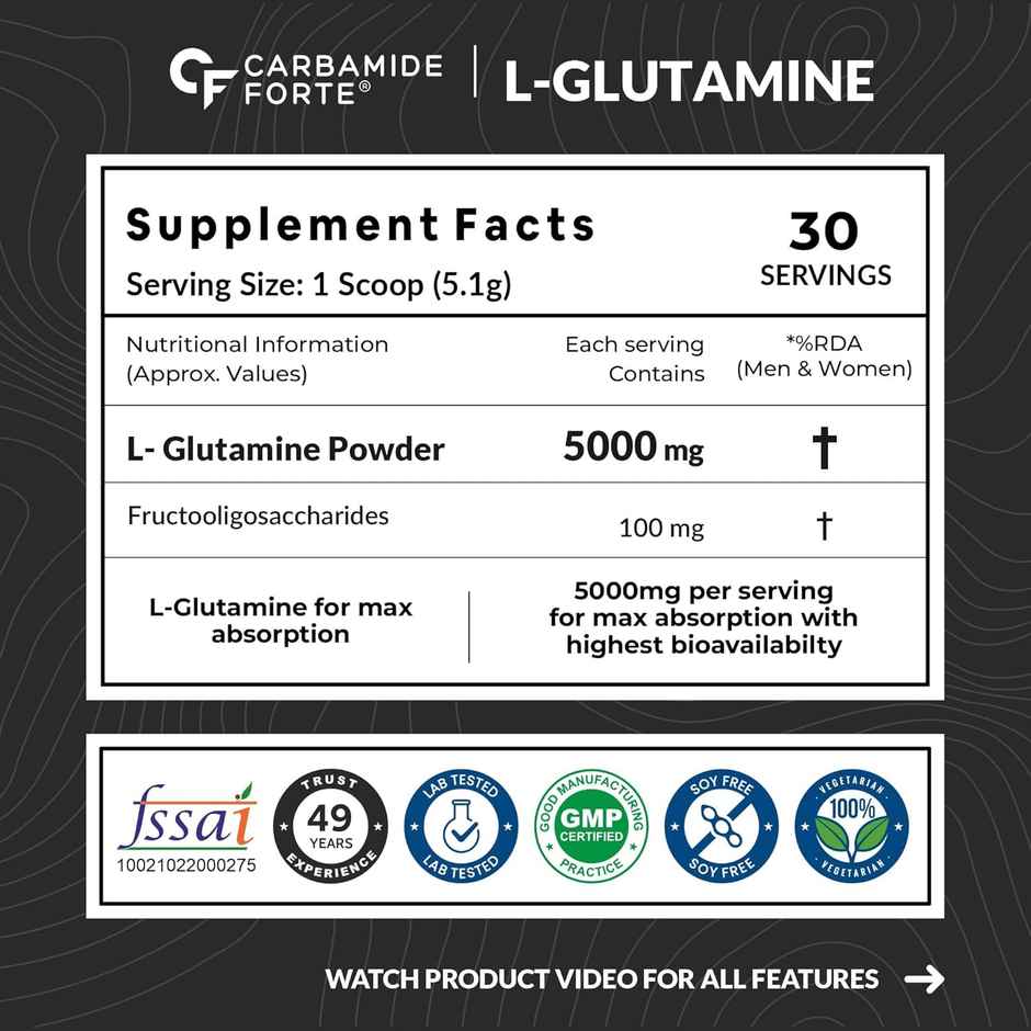 Carbamide Forte L Glutamine Supplement for Men | L Glutamine Powder 5000mg | Glutamine Supplement