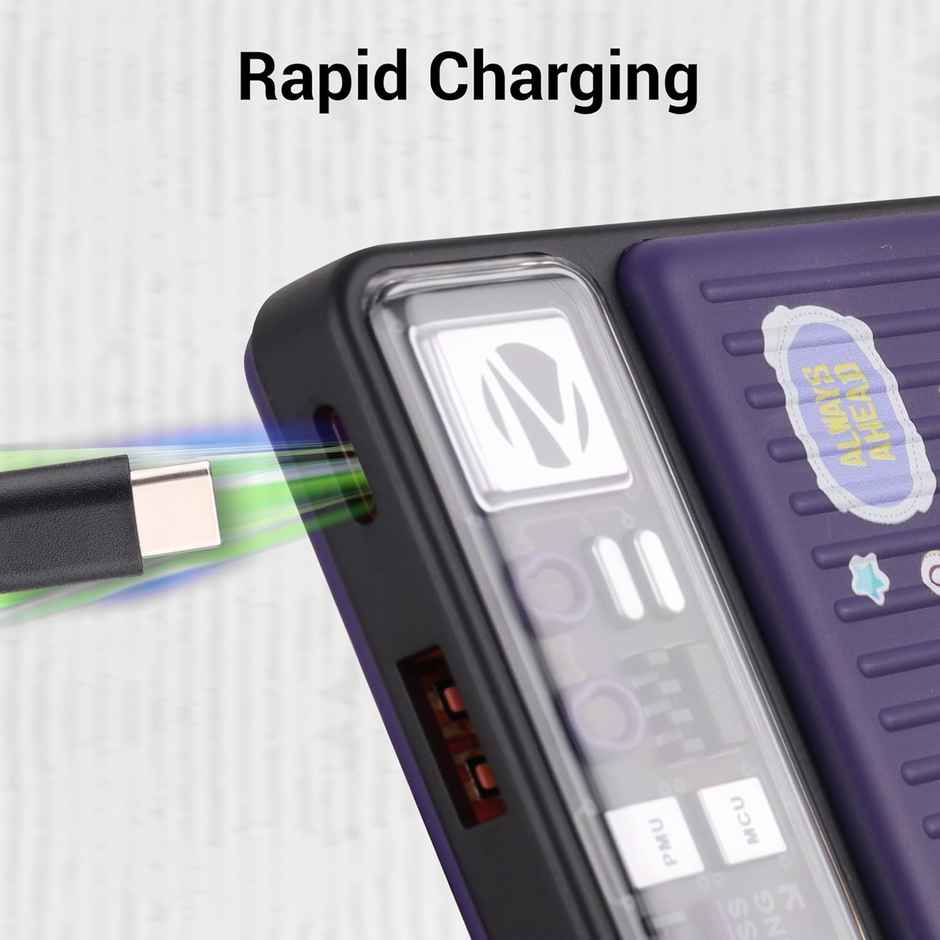 Zebronics MW65 Wireless Power Bank, 10000 mAh, Rapid Charge, Wireless Charging Pad, Type C PD (FUN PURPLE)