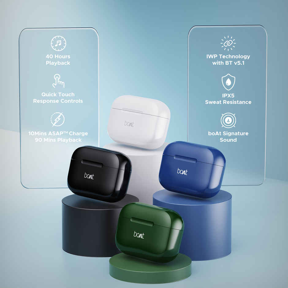 boAt Airdopes 163 TWS Earbuds w/ 40H Playtime, ASAP Charge , 13mm Drivers & ENx Tech (Pebble Black)