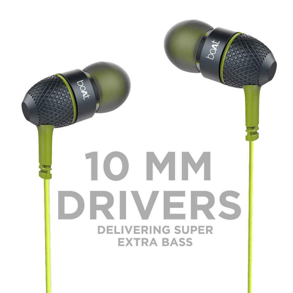 boAt Bassheads 180 in ear Earphones w/ Super Extra Bass, One Button Mic(Neon Lime)