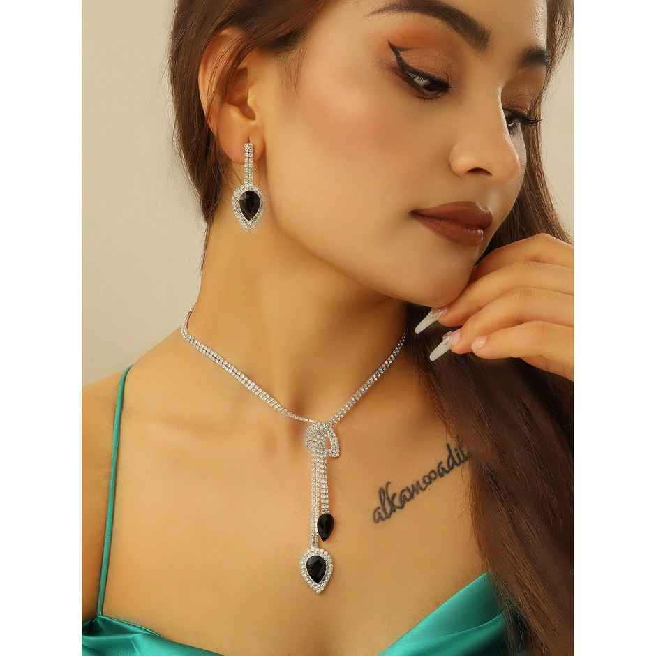 Shining Diva Fashion Stylish Design Crystal Diamond Necklace Set for Women and Girls | 15216s