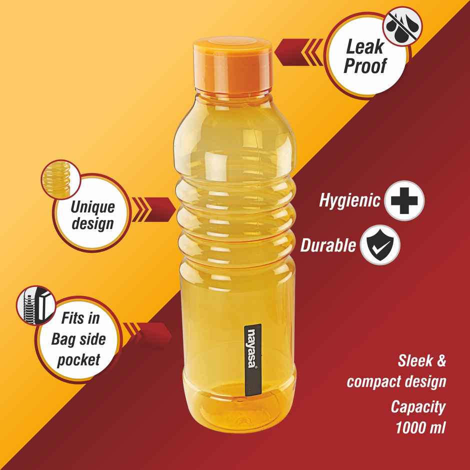 Nayasa Bumpy Bottle | Pet Fridge Bottle | BPA Free | Rust Free | Orange - 1 L