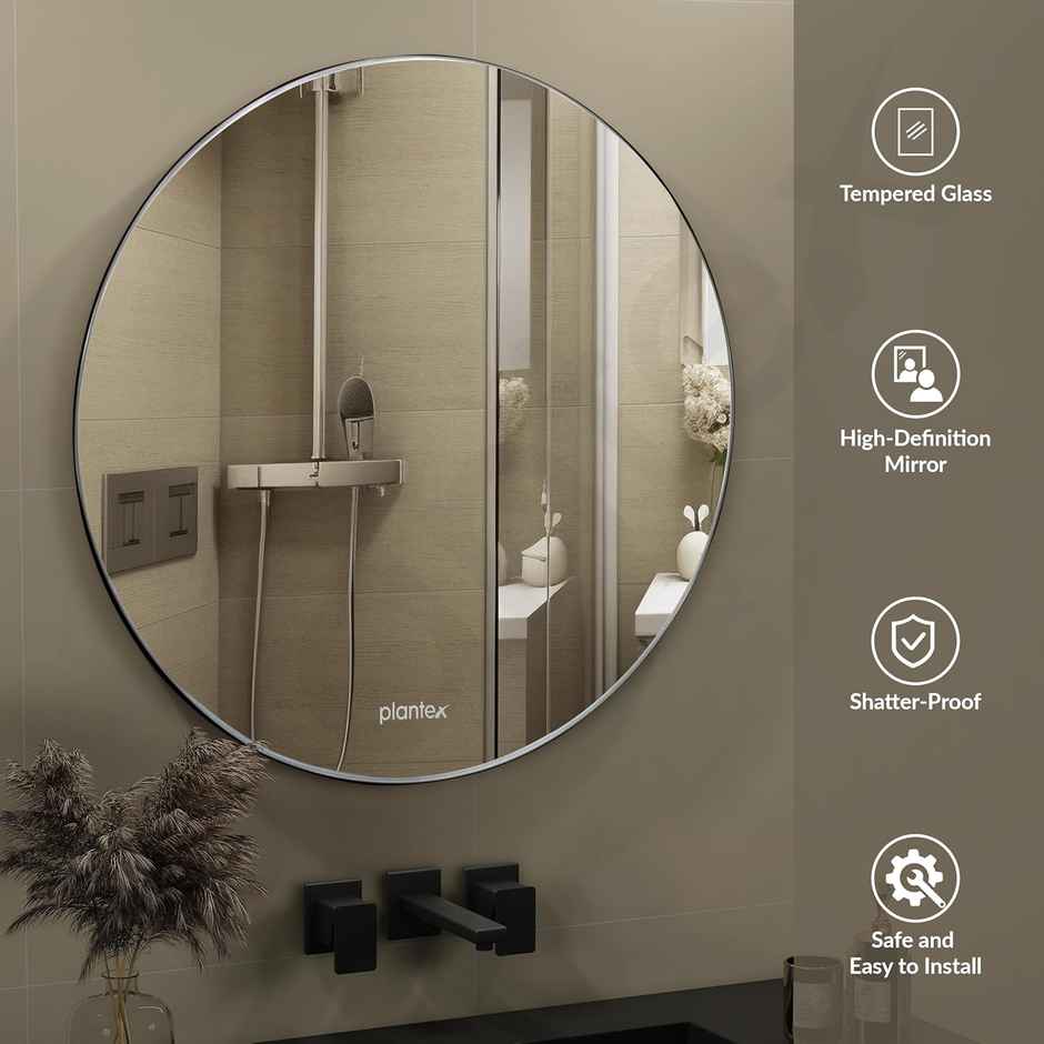 Plantex Frameless Round Mirror with Beveled Edges for Bathroom Dressing Room - 24 Inch