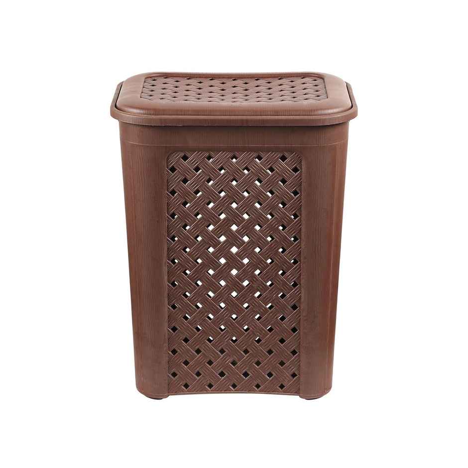 Cello Classic Plastic Laundry Basket with Lid, Brown | Lightweight and Portable