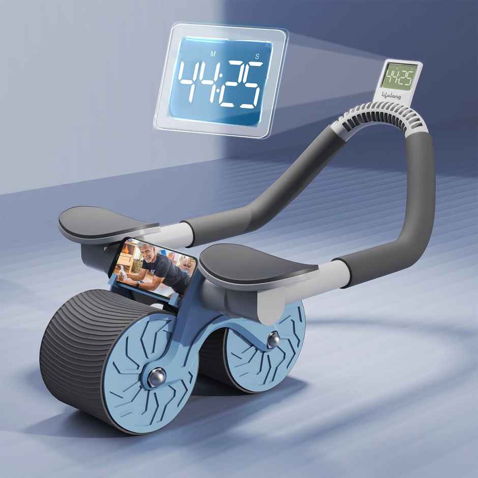 Lifelong Automatic Rebound Ab Roller with Display and knee pad | Blue