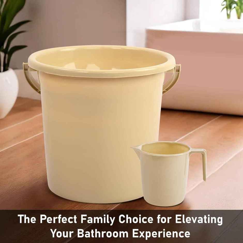 Kuber Industries Bucket & Mug Bathroom Combo Set|Set of 2|Beige
