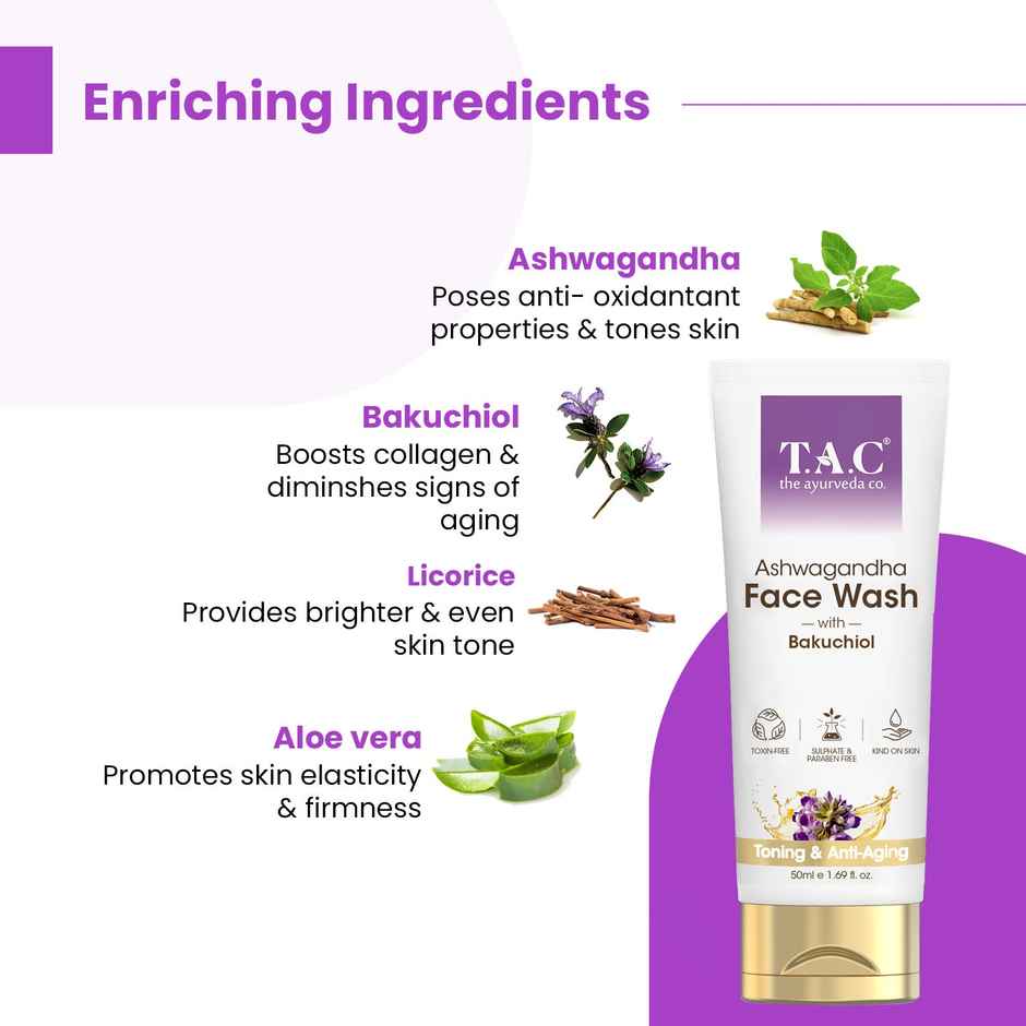TAC Ashwagandha with Bakuchoil for Toning & Anti-Aging Face Wash