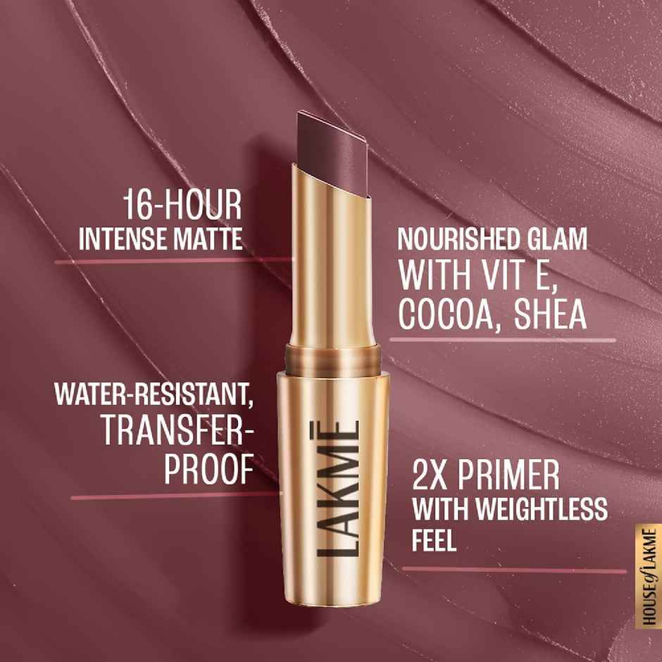 Lakme 9to5 Powerplay Priming Matte Lipstick, Lasts 16hrs, Chocolate Crush