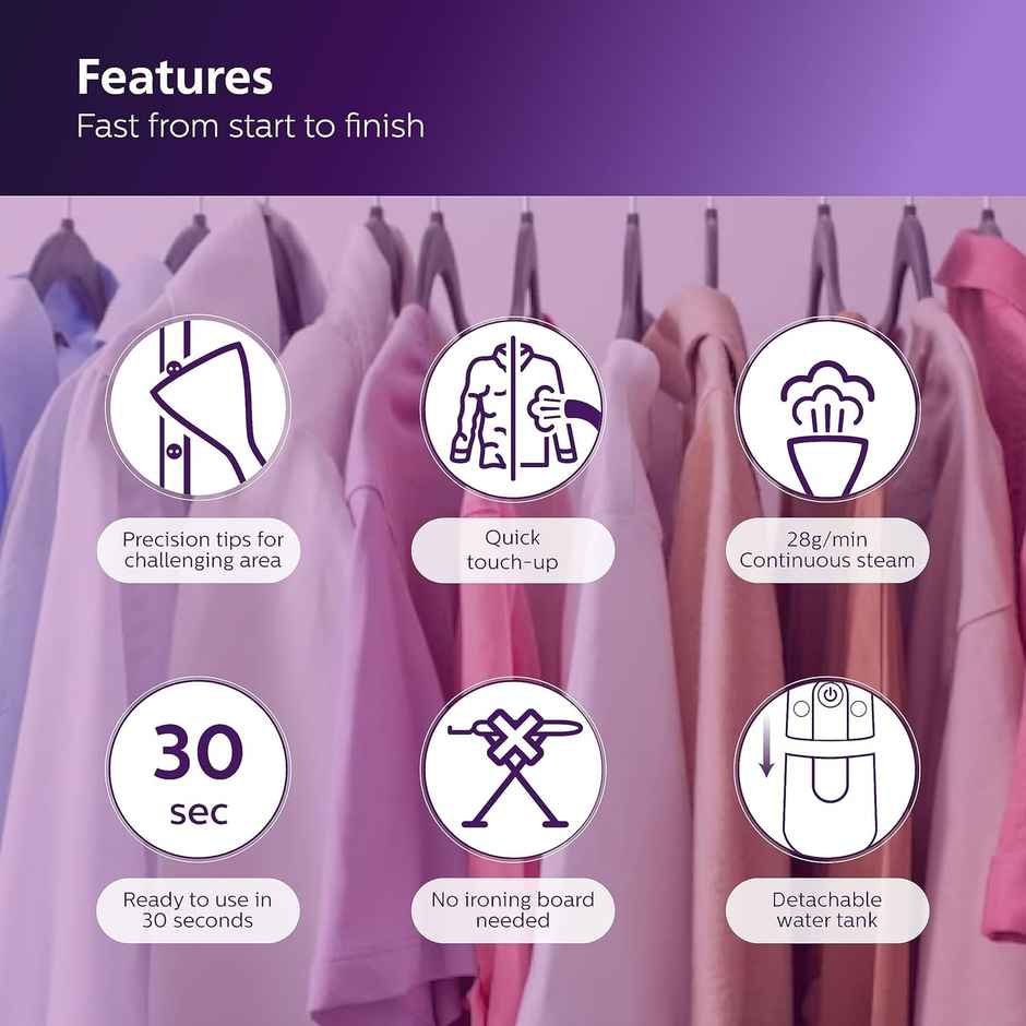 Philips Handheld Garment Steamer STH7020/20 - 1500 W | Detachable Water Tank