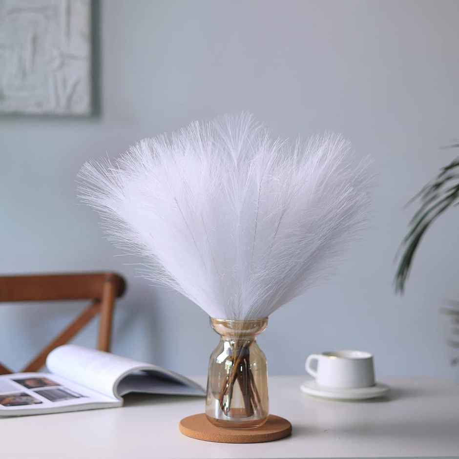 Tied Ribbons Set of 4 Fluffy Pampas Grass Artificial Flower (White, 45.7 Cm)