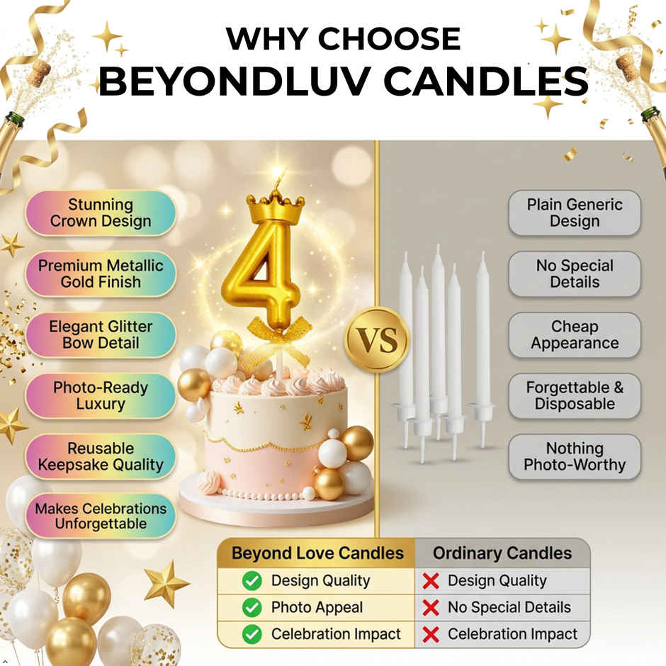 BeyondLuv Candles for Kids Birthday Party 4 Golden Number Candle With Crown