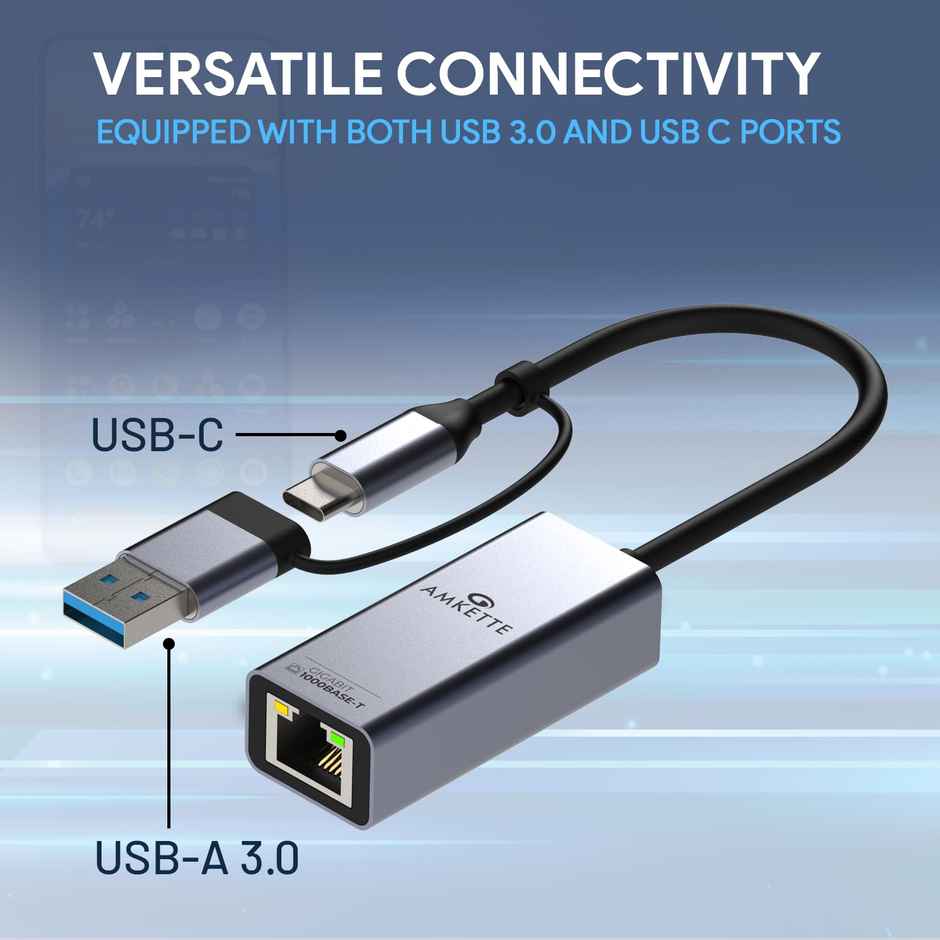 Amkette Usb Gigabit Ethernet Adapter-Type C+A-Grey