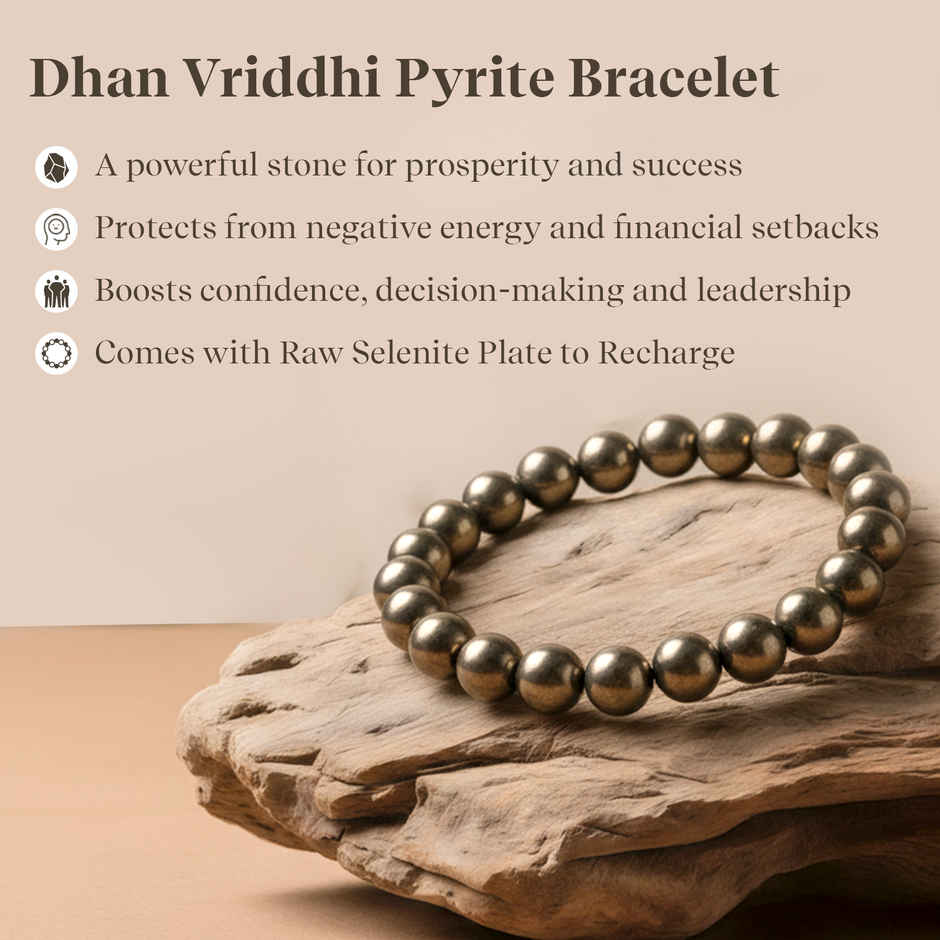 Pujashree Raw Pyrite Bracelet with Free Original Selenite Plate