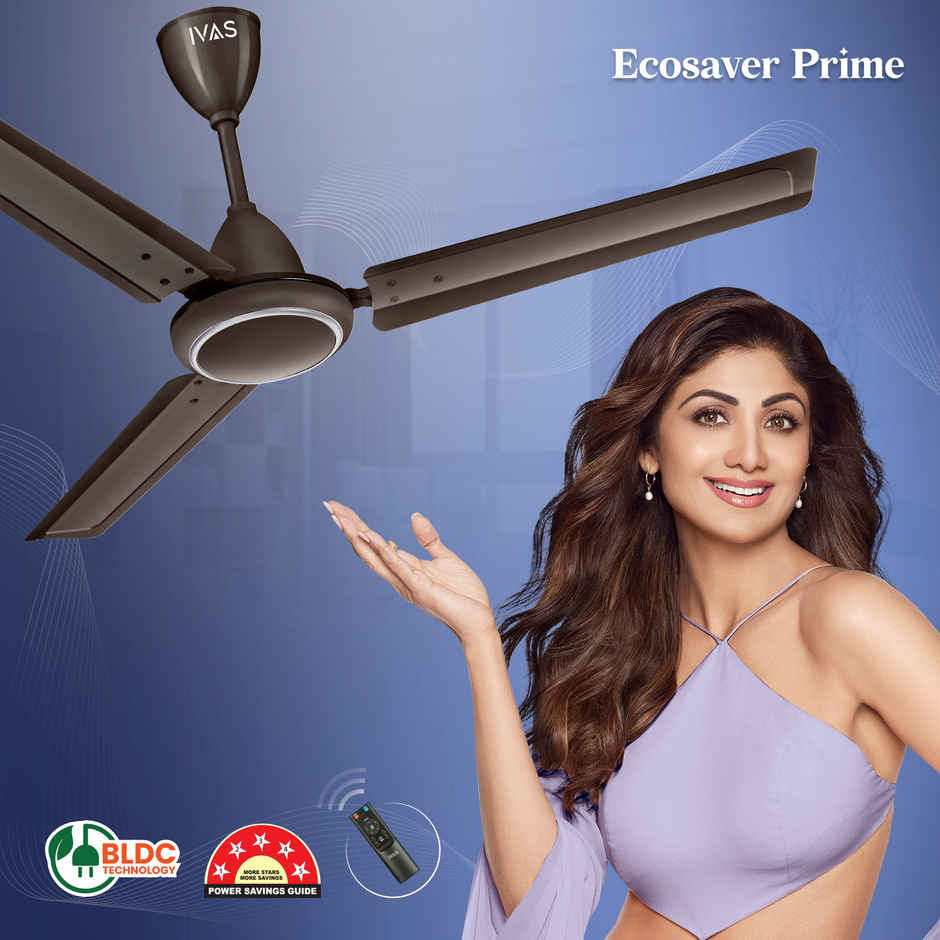 IVAS EcoSaver Prime BLDC Ceiling Fan, 1200mm, 400 RPM, RF Remote Control, BEE 5 Star, Smoky Brown
