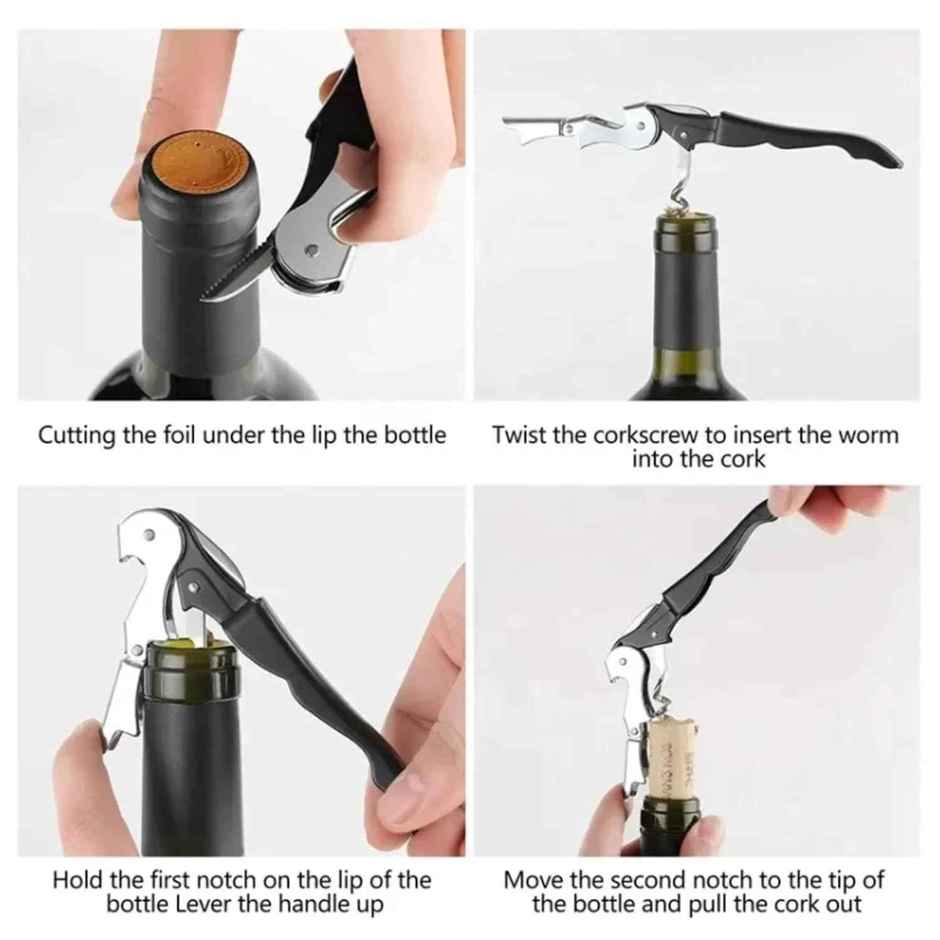 Daluci Stainless Steel Corkscrew Wine Opener 3 in 1 with Double Hinged Fulcrum Foil Cutter