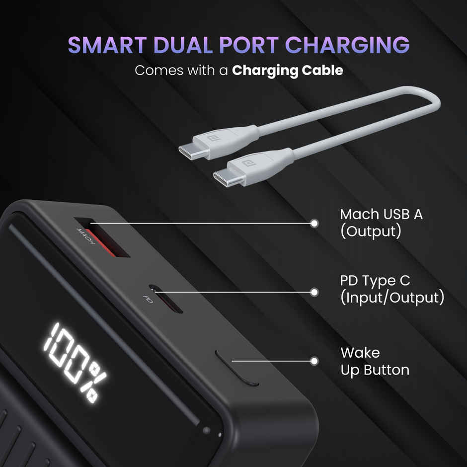 Portronics Luxcell B 20k 22.5W 20000 mAh Power Bank - Black