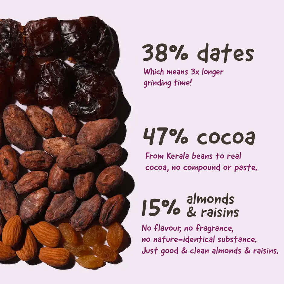 The Whole Truth Dark Cocoa Bar - Almond Raisin | 80 g | Sweetened with dates