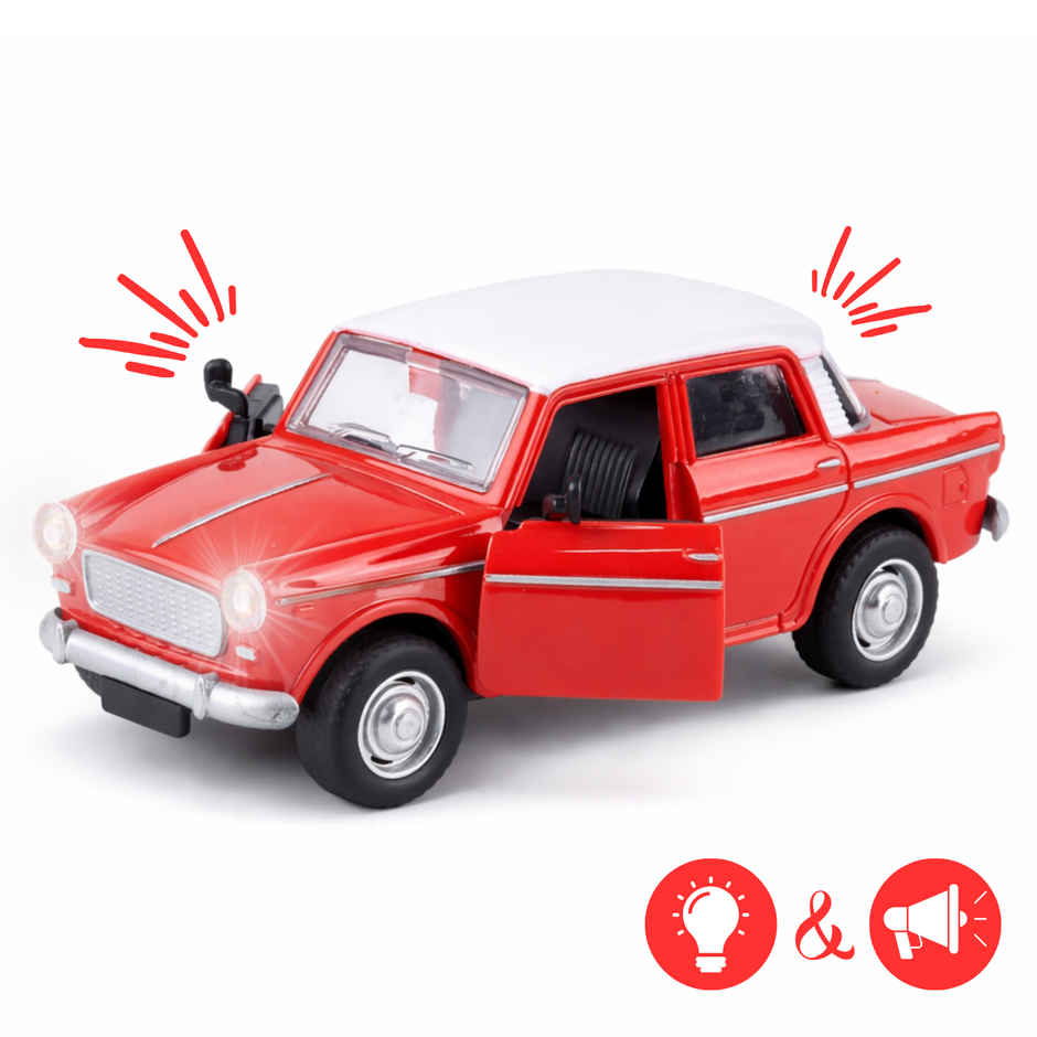 Race n Roll Light & Sound Retro Sedan Toy Car Pull back Vehicle Fia Red
