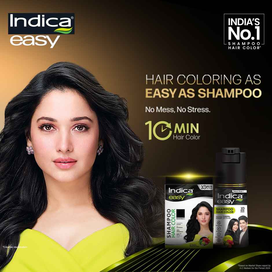 Indica Easy DIY 10 Min. Hair Color Shampoo-100% Ammonia Free, Natural Black